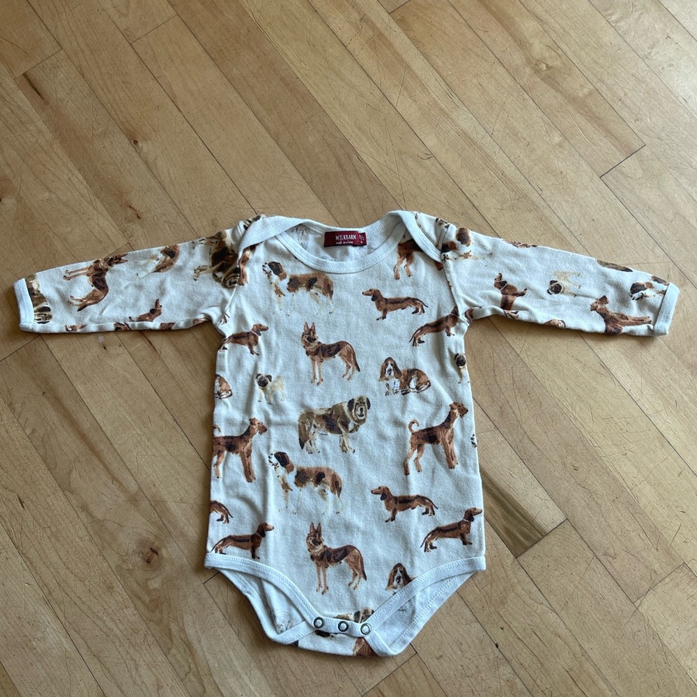 Milkbarn Tan Dog Pattern Bodysuit